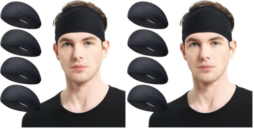 MARKEEP Running Headbands for Men (4 or 6 Pack), Mens Stretchy Headband for Football,Cycling,Basketball,Yoga,Fitness Workout Unisex Quick-Dry Sweatband - color: （4pack）Black, size: One Size (Pack of 2)