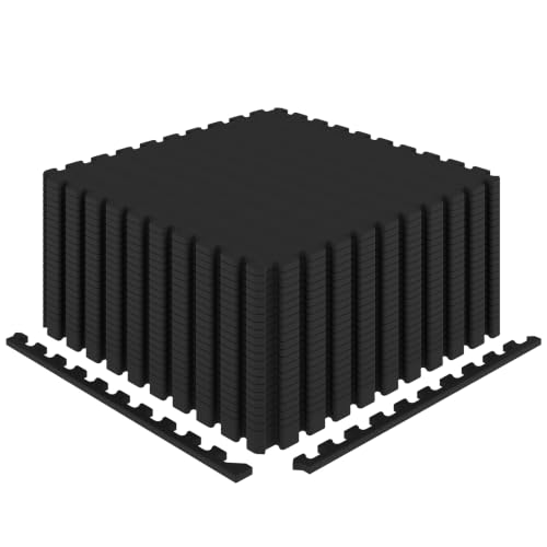 Giantex 24 PCS Interlocking Exercise Mat, 96 Sq.Ft EVA Foam Floor Tiles with Borders, 0.5" Thick Non-Slip Puzzle Workout Mats, Protective Gym Flooring for Home Gym, Garage, Basement, Black - color: Black, size: 96 Sq.Ft (24 Tiles)