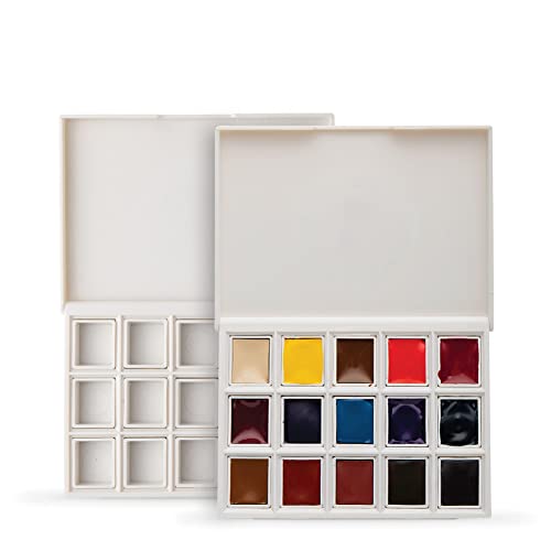 DANIEL SMITH Hand Poured Watercolor, Half Pans, Ultimate Mixing Set with 15 Watercolor Half Pans, 15 Empty Half Pans, 2 Plastic Travel Cases (total 32 pieces) 285650009 - style: Ultimate Mix 15 Colors Set with Plastic Case and 15 Empty Containers