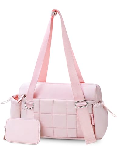 Mini Gym Bag for Women Puffy Bag, Small Gym Bag with Coin Wallet, Lightweight Gym Tote Bag for Fitness, Work, Travel, Daily Commute,Pink - color: Pink