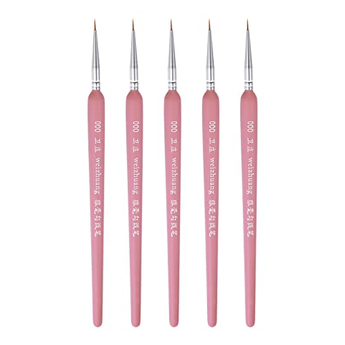 HARFINGTON 5pcs Detail Paint Brushes 6mm Pointed Tip 180mm Length Nylon Hair Miniature Painting Brush for Watercolor Oil Acrylic Painting(000#), Pink - color: Pink, size: 000# 6mm