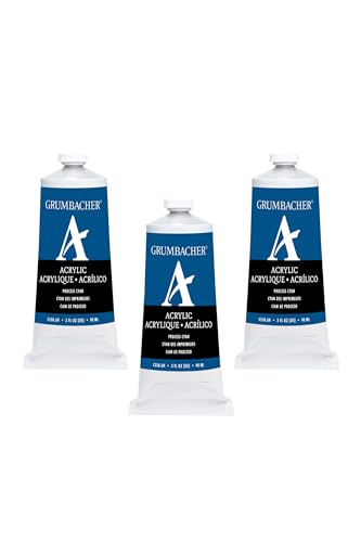 Grumbacher Process Cyan Acrylic Paint, 90ml/3 oz. Metal Tube, 3-Pack - color: Process Cyan