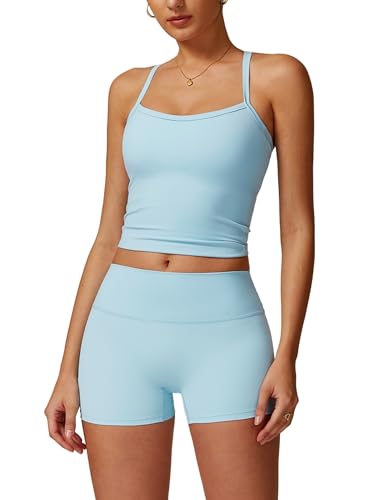 QBGJTD Two Piece Workout Sets For Women Tank Top Matching High Waist Booty Lifting Shorts Gym Yoga Active Wear Outfits - color: Blue, size: X-Small