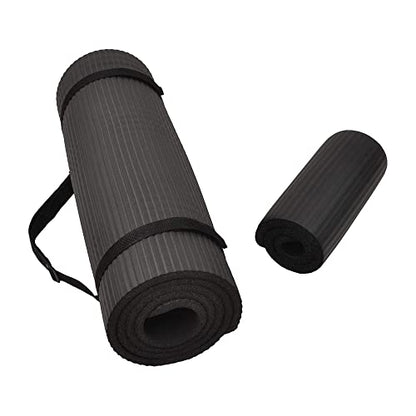 Fitvids All Purpose 1/2-Inch Extra Thick High Density Anti-Tear Exercise Yoga Mat and Knee Pad with Carrying Strap, Multiple Colors - color: Black