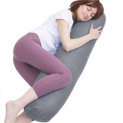 1 MIDDLE ONE Body Pillow, Bolster Pillow with Cooling Cover, Long Round Roll Cylinder Pillow for Bed, 47" x 7.87", Grey - color: Cooling Grey, size: 47 inch