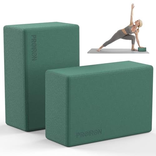 PROIRON Yoga Blocks, 2 Pack Supportive High Density Premium Eva Foam, Soft Non-Slip Surface with Curved Edges Stretch Blocks For Yoga, Pilates, Stretching - color: Pine Green