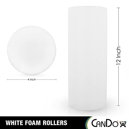 CanDo 30-2103 White PE Foam Roller, Round, 4" Diameter, 12" Length