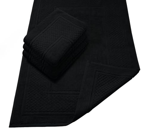 Avalon Towels Black Bath Mat - 100% Cotton Set of 4 Absorbent Bathmat - Bathroom Mats Quick Dry Bath Mats for Bathrooms (22x34 Inches) - color: Black, size: Pack of 4