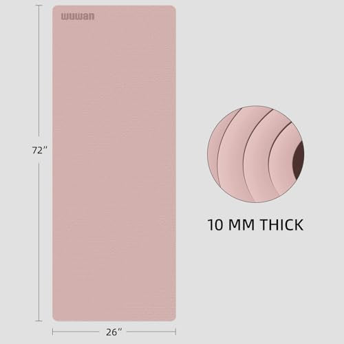 TPE Yoga Mat 72"x26"x0.4" Thick Non Slip Exercise Fitness Mat - color: Pink