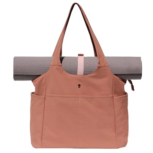 ESVAN Yoga Tote Bag Mat bag Women Shoulder Bags Carryall Tote for Travel Office Workout Gym Nurse Beach - color: Pink Brown