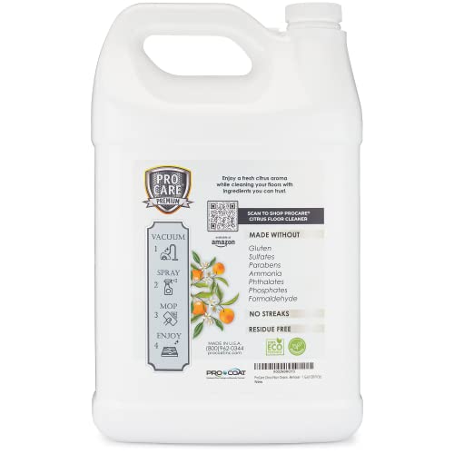 ProCare Floor Cleaner (Made in USA) | Streak-free Cleaner for Tile, Stone, Laminate, Vinyl & Natural Wood Floor Cleaner for Mopping, Household Supplies, Cleaning Solution with Citrus Aroma - 1 Gallon - size: 128 Fl Oz (Pack of 1)
