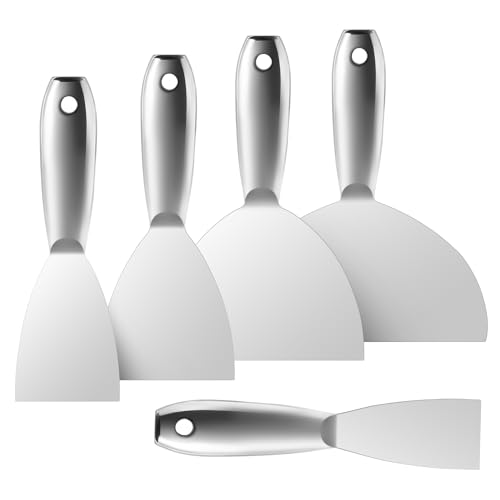 Fishark Putty Knife Set, 2" 3" 4" 6" 8" All-Stainless Steel Scraper, 5Pcs | Spackle Knife, Flexible Blade, Easy Clean, for Drywall Repair, Removing Wallpaper, Mud, Applying Plaster & DIY projects - color: 2" 3" 4" 6" 8"