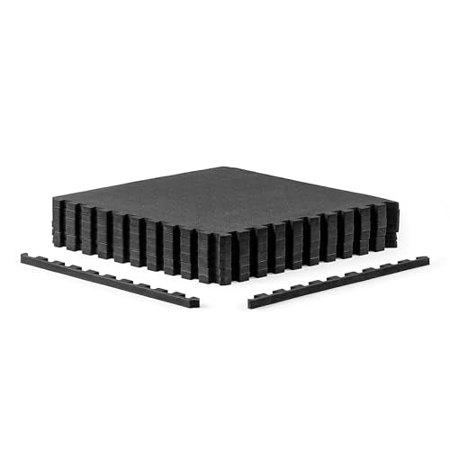 CAP Puzzle Exercise Mats | 3/4” Thick EVA Interlocking Foam Tiles for Home Gym Flooring | Multiple Options - color: Pebble - Black, style: 6 Tiles (24 SQ FT)