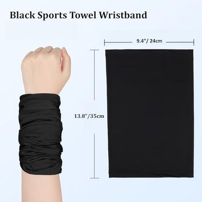 Cooling Sports Towel Wristband, Neck Gaiter Face Cover, Ice Silk Fabric for Instant Cooling & Sweat Absorption 2pcs - color: Black