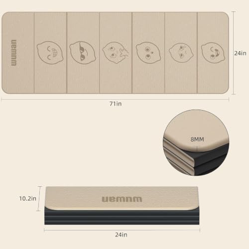 TPE Yoga Mat Foldable 8mm Thick Light Non-Slip for Home/Gym/Travel - color: Beige&Black