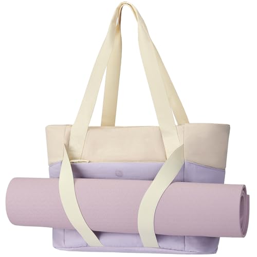 Axcone Women's Yoga Tote Bag with Luggage Sleeve & Mat Straps - Gym Work Bag for Office, Commute, Sports,Travel - color: Purple