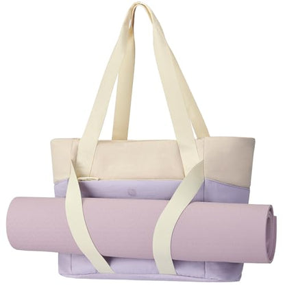 Axcone Women's Yoga Tote Bag with Luggage Sleeve & Mat Straps - Gym Work Bag for Office, Commute, Sports,Travel - color: Purple