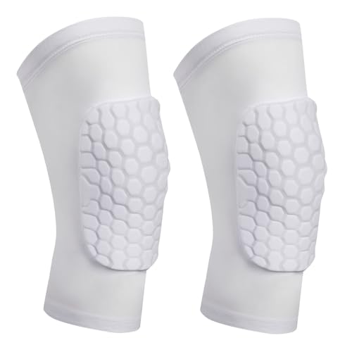 2 Pack Knee Braces for Knee Pain Knee Compression Sleeves Men Women, EVA Honeycomb Light Compression Leg Sleeves, Wrestling Knee Sleeve Volleyball Knee Sleeve Basketball knee Sleeve (White, XX-Small) - color: White, size: XX-Small