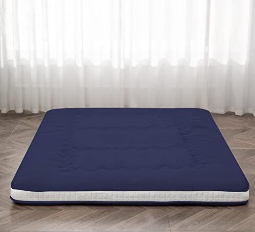 Dr.Futon Japanese Floor Futon Mattress Extra Thick Folding Roll Up Bed Topper Mat for Guest,Lounger and Tavel - color: Navyblue, size: Twin