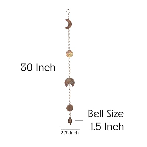 Moon Phase Hanging with Rustic Bell – 30 Inch Hammered Metal Wind Chime for Bedroom, Dorm, or Living Room – Boho Gold Celestial Decor for Cottagecore, Astrology Lovers, and Lunar-Inspired Spaces - color: Moon Phase Chime