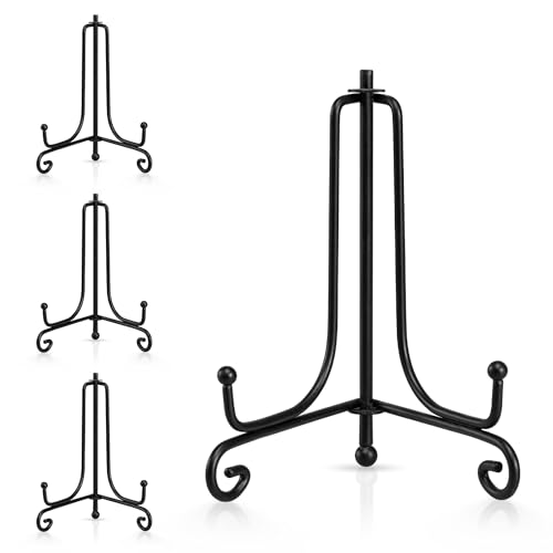 Artliving Plate Stands for Display, 4 Inch Black Iron Easel Plate Display Photo Holder Stand, Displays Picture Frames, Decorative Plates, Tablets and Art (4 pack) - size: 4 inch (4 pack)