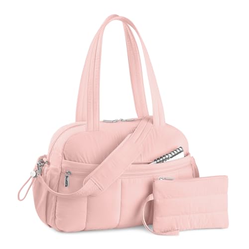 TOPDesign Travel Duffel Bag for Women, Puffer Gym Bag Sports Tote with Wet Pocket, Carry On Weekender with Luggage Sleeve (Pink) - color: Pink