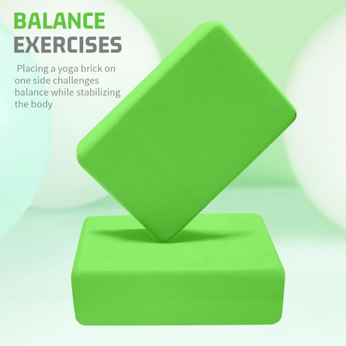 biguphate 2 Pack Yoga Blocks, 3"x6"x9" Rounded Edges Non-Slip, Yoha Bricks - color: Green