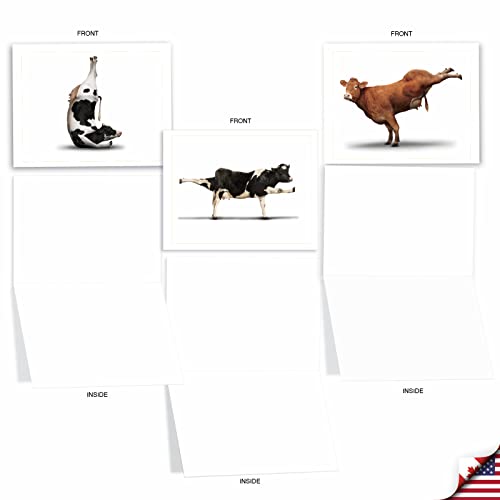 The Best Card Company - 10 Blank Yoga Note Cards (4x 5.12 Inch) - Boxed Notecards with Envelopes, Cute Animal Cards, Zen Assortment - Bovine Nirvana M6545OCB - style: Bovine Nirvana