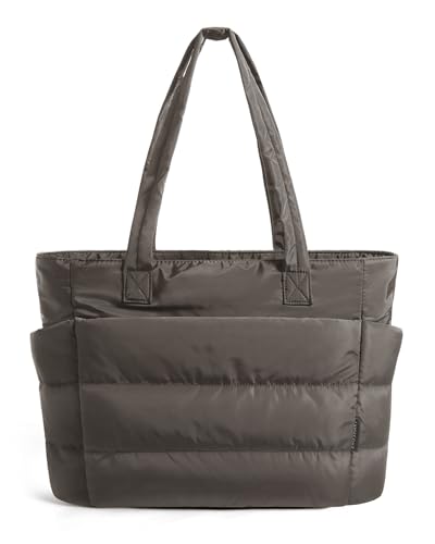 BAGSMART Puffy Tote Bag for Women, Lightweight Work Tote Handbag - color: Charcoal Gray, size: Standard
