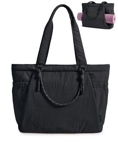 BAGSMART Yoga Pilates Tote Bag for Women with Knotted Handle, Gym Bag - color: Black