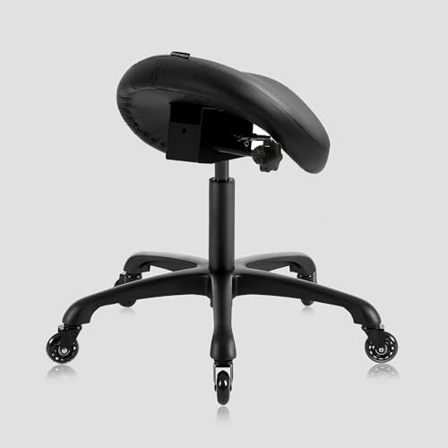 Ergonomic Saddle Chair, Adjustable Rolling Stool with Forward Tilt - color: Black