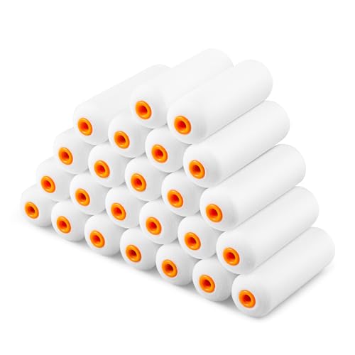 VOOMEY Mini Paint Roller Covers, 4 Inch High Density Foam Roller, 24 Pack | Small Paint Roller, Fits All Flat Surfaces, Including Walls, Cabinets, Furniture, Doors, Tables & DIY Painting Projects - style: 4 inch 24 pack（white）