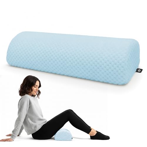 SPRING SEAON Half Moon Bolster Knee Pillow for Back Sleeping Memory Foam Leg Pillow for Ankle and Foot Comfort Under Knee Pillow for Side Sleepers Machine Washable Cover(17" x 7.5" x 4.3") - color: Blue