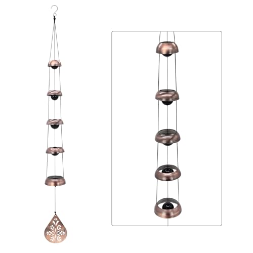 Copper Temple Wind Chimes with 5 Bells, Feng Shui Wind Bells for Outside - size: Floral Teardrop