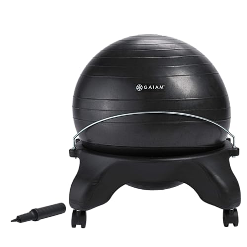 Gaiam Classic Backless Balance Ball Chair, Charcoal | 52cm Anti-Burst Stability Ball | Core Engagement While Sitting | Pump Included | Home & Office Desk Use | Active Seating - color: Charcoal, style: Backless