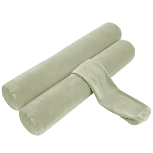 IFOYO 2 Pcs Velvet Round Body Pillow Cover with Zipper, 47" x 8" Ultra-Soft Bolster Pillow Cover Machine Washable Long Round Pillow Case for Sleeping & Bedroom, Living Room, Case Only, Green - color: Green, size: 47"-2