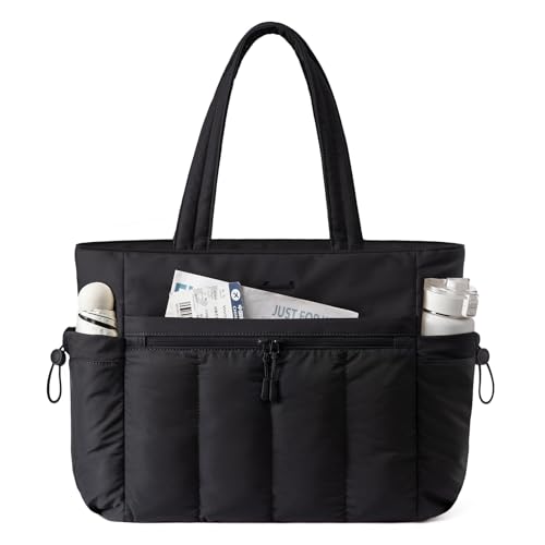 LOVEVOOK Puffer Laptop Bag for Women, Ultra-Lightweight Work Bag Tote w/Organized Compartments, 15.6/17.3“, for Travel&Work - color: Black, size: 15.6 Inch