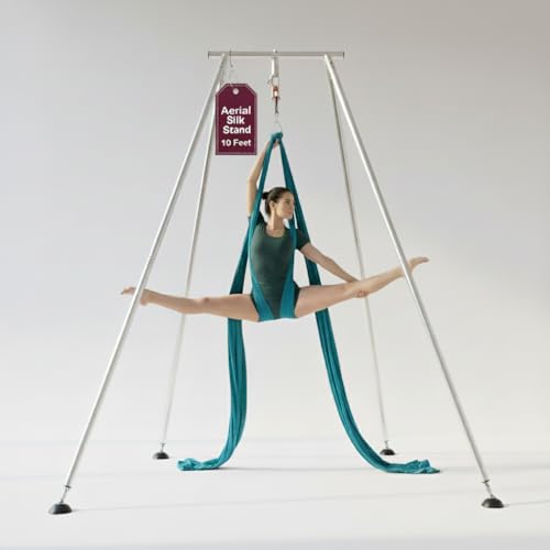 Aerial Rig, Aerial Yoga Stand, 10 FT Frame, 13 YD Fabric, 550 LB Capacity - color: STAND AND SILK / Teal