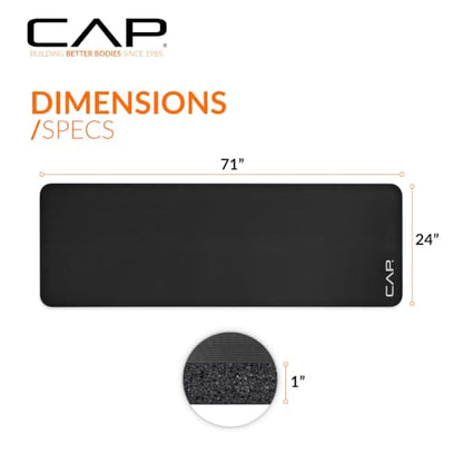 CAP 1" Extra Thick Yoga Mat, Exercise Mat with Strap, Multiple Colors - color: Black