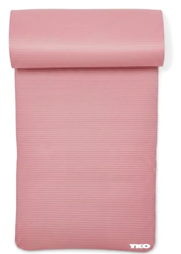 TKO Extra Thick Exercise Yoga Mat with Carrying Strap | Premium High-Density Padding for Joint Support during Yoga, Pilates & Floor Workouts | Durable and Portable - Pink/Gray | Padding for Joint Support during Yoga, Pilates & Floor Workouts | Durable and
