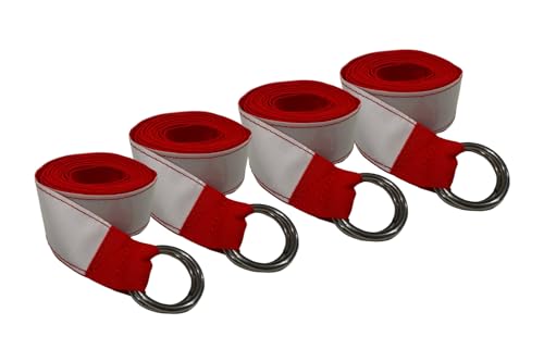 Hullaballoo Heavy-Duty Roll-Up Inflatable Storage Straps | 2" x 13ft | Red Webbing Straps with Stainless Steel Double O-Rings | 4-Pack for Securely Storing Bounce Houses, Slides & Obstacle Courses