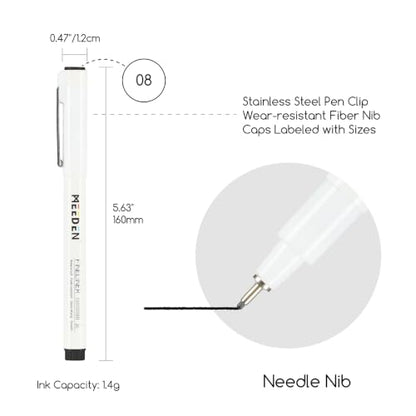 MEEDEN Micro Fineliner Drawing Pens: Fine Liner Pen 6 Pack, 0.8mm Black Waterproof Archival Ink for Bold Outlining, Comic Panels, Lettering, Manga, Illustration and Line Contrast - Needle Nip - style: 0.8mm Needle Nib