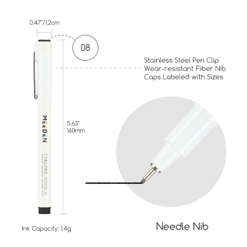 MEEDEN Micro Fineliner Drawing Pens: Fine Liner Pen 6 Pack, 0.8mm Black Waterproof Archival Ink for Bold Outlining, Comic Panels, Lettering, Manga, Illustration and Line Contrast - Needle Nip - style: 0.8mm Needle Nib