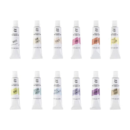 Brea Reese Professional Watercolor Paint Set - 12 Pastel Tubes, 0.4 fl oz | Matte finish, non-toxic art supplies for adults. Highly pigmented, acid-free soft muted hues for easy blending and shading