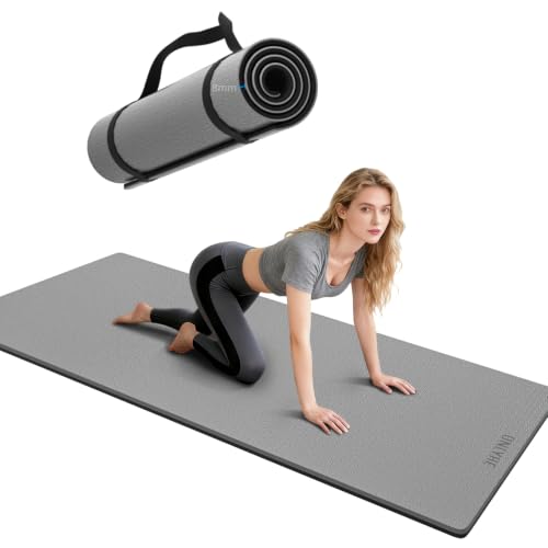 Yoga Mat Thick（8mm）Exercise Mat Non Slip Anti-tear,Pilates Mat for Men and Women,Workout Mats for Home,Barefoot Workouts and Floor Exercise,with Carrier Strap(71"x 24") - color: Grey + Black