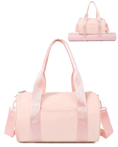 Small Gym Bag for Women, 11L Mini Duffle Bag with Shoe Compartment, Wet Pocket & Yoga Mat Holder, Lightweight Carry On Sport Bag for Gym, Yoga, Dance & Overnight Trips - Pink - color: Pink