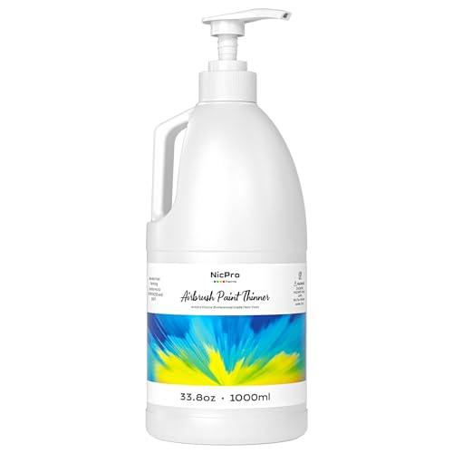 Nicpro Professional Airbrush Thinner, 33.8 oz Bottle with Pump | Airbrush Paint Thinner for Acrylic Paints, Water-Based Fluid Medium Improves Paints Flow for Model Wood Canvas Metal Plastic - size: 33.81 Fl Oz (Pack of 1)