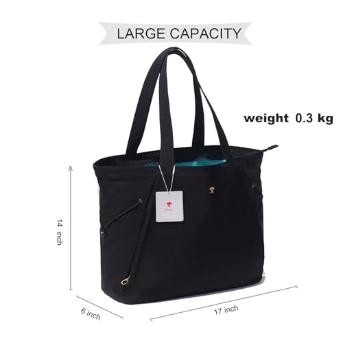 ESVAN Yoga Tote Bag for Women Shoulder Bags Drawstring for Office Workout Travel Carryall Pilates Gym and Beach - color: Black