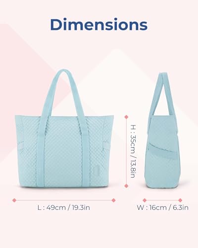 BAGSMART Crush Tote Bag for Women, 20L Puffer Work Tote with Zipper, Travel Essentials Quilted Nurse Hospital Bag - color: Baby Blue
