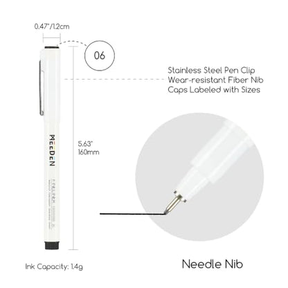 MEEDEN Micro Fineliner Drawing Pens: Fine Liner Pen 6 Pack, 0.6mm Black Waterproof Archival Ink for Bold Outlining, Comic Panels, Lettering, Manga, Illustration and Line Contrast - Needle Nip - style: 0.6mm Needle Nib